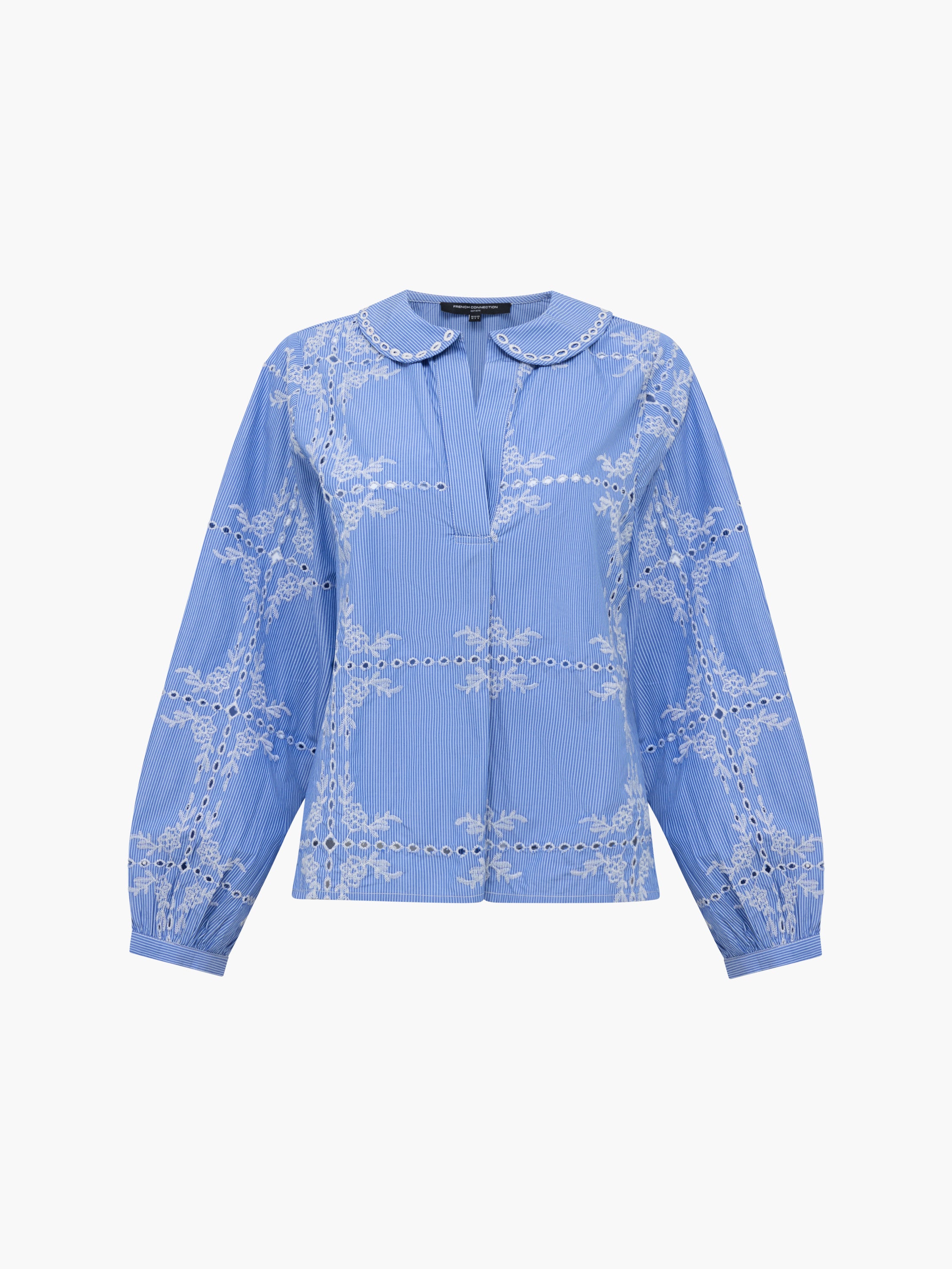 Peter Pan Collar Floral Embroidered Blue Top