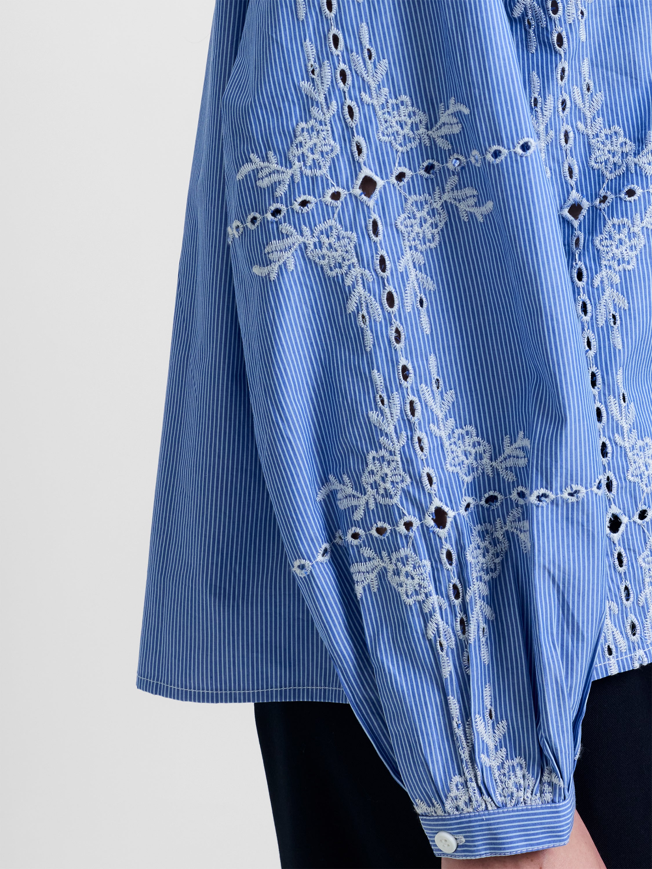 Peter Pan Collar Floral Embroidered Blue Top
