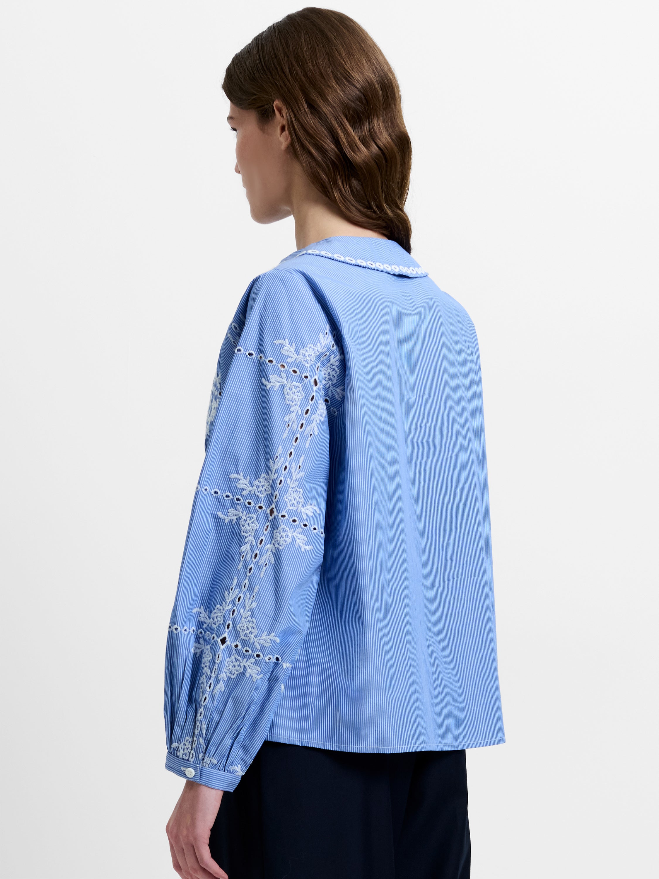 Peter Pan Collar Floral Embroidered Blue Top