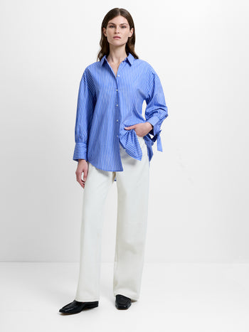 Cambria Cotton Striped Bow Detail Blue Shirt