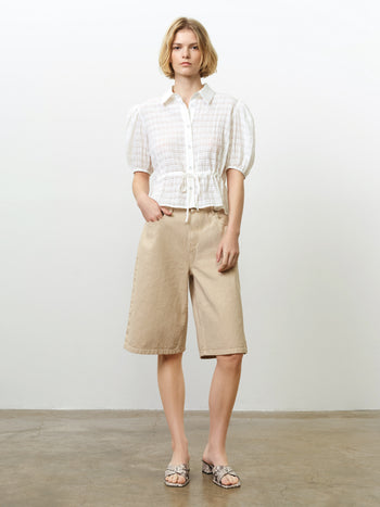 Shanaya Puff Sleeve Seersucker Drawstring White Shirt