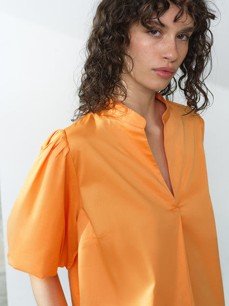 Sindey Cotton Puff Sleeve Orange Popover Shirt
