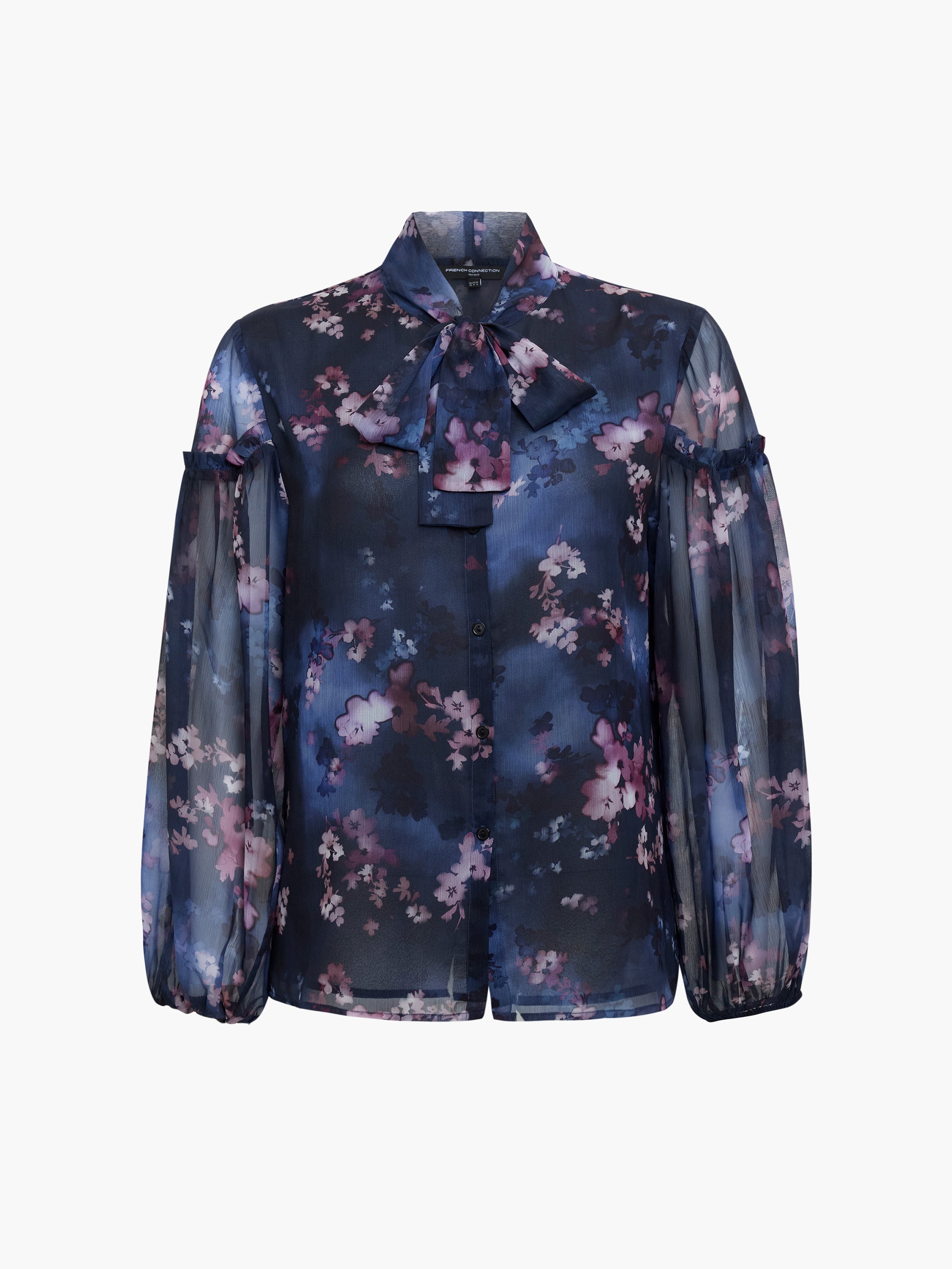 Clara Sheer Bow Tie Floral Print Long Sleeve Shirt