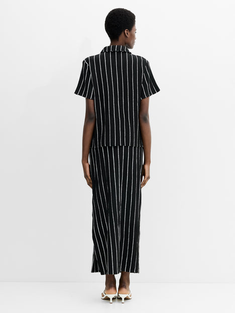 Crochet Knit Striped Black Short Sleeve Shirt