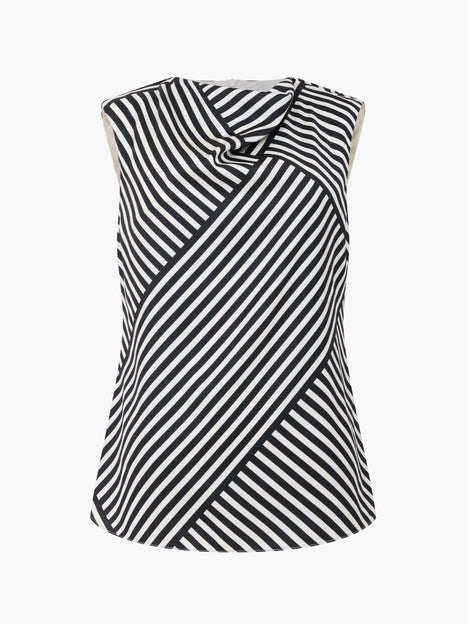 Monochrome Striped Damasco Cowl Neck Tank Top