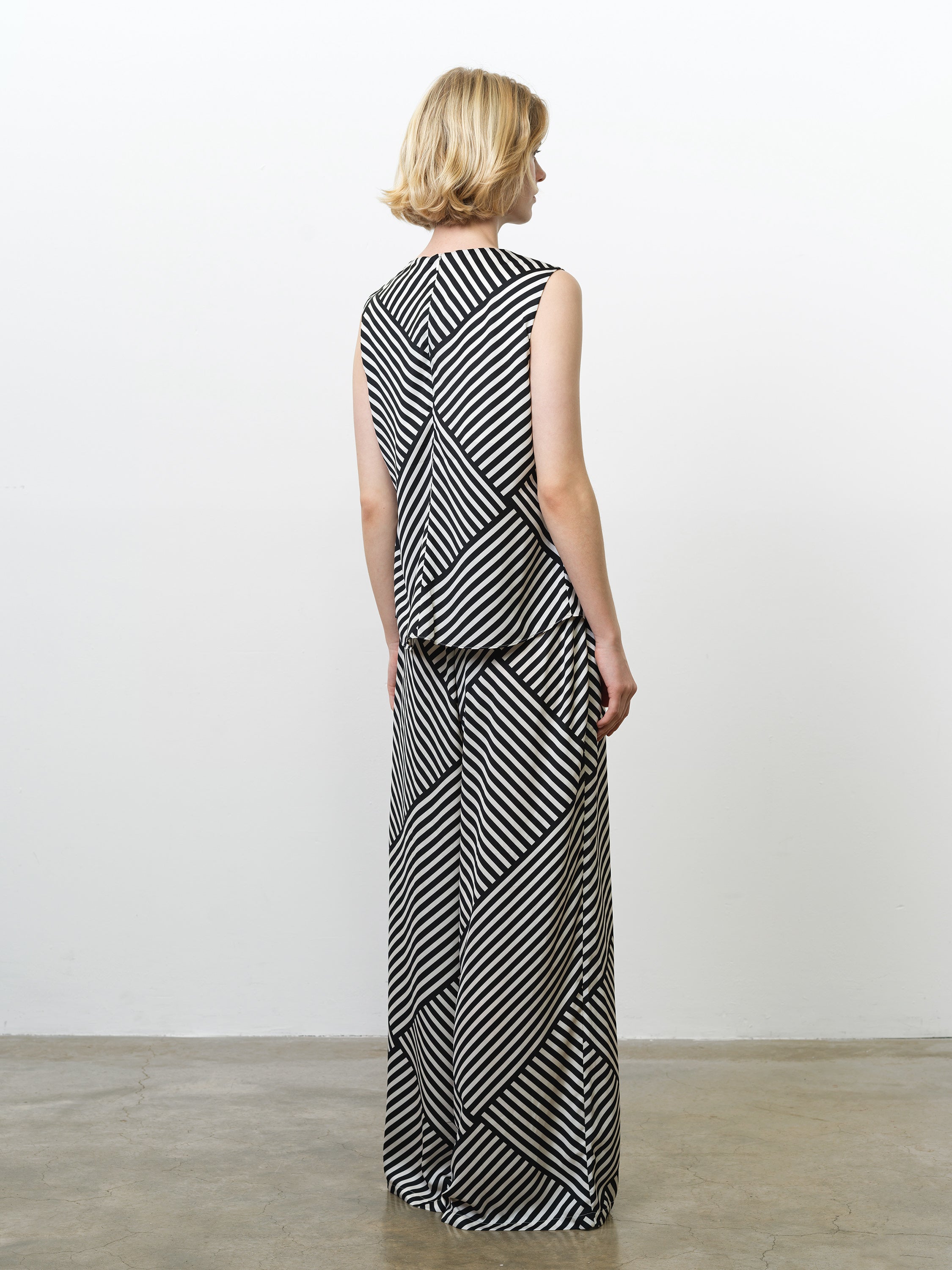 Monochrome Striped Damasco Cowl Neck Tank Top