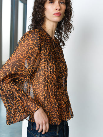 Lottie Chiffon Leopard Print Orange Peplum Blouse