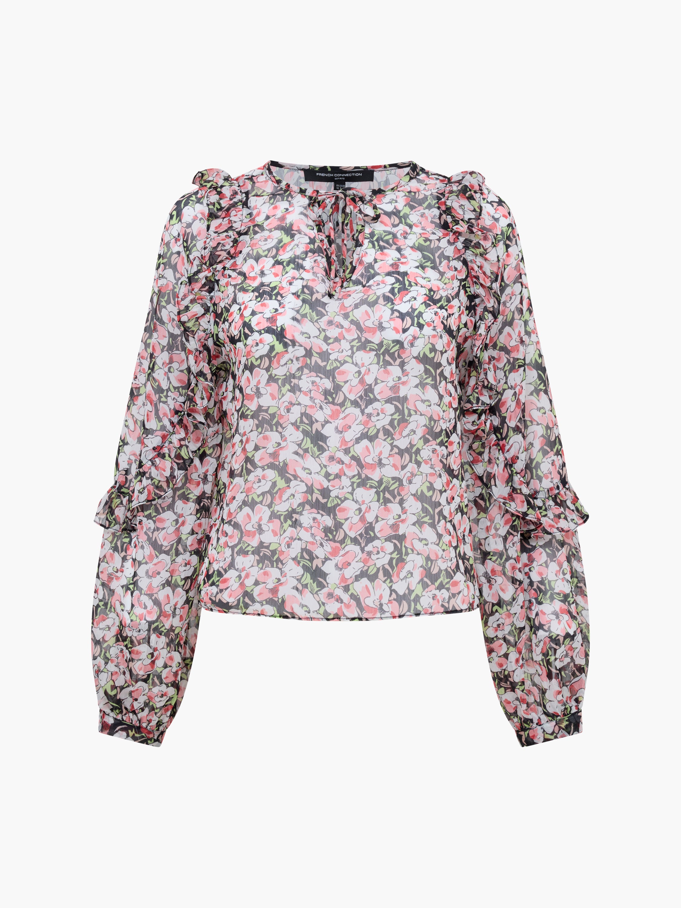 Molly Tie Up Neck Ruffle Sleeve Floral Top
