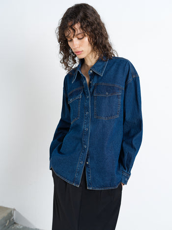 Archie Dark Wash Denim Two Pocket Shirt