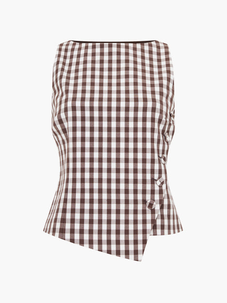 Lexi Tailored Brown Gingham Asymmetric Top