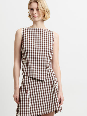 Lexi Tailored Brown Gingham Asymmetric Top