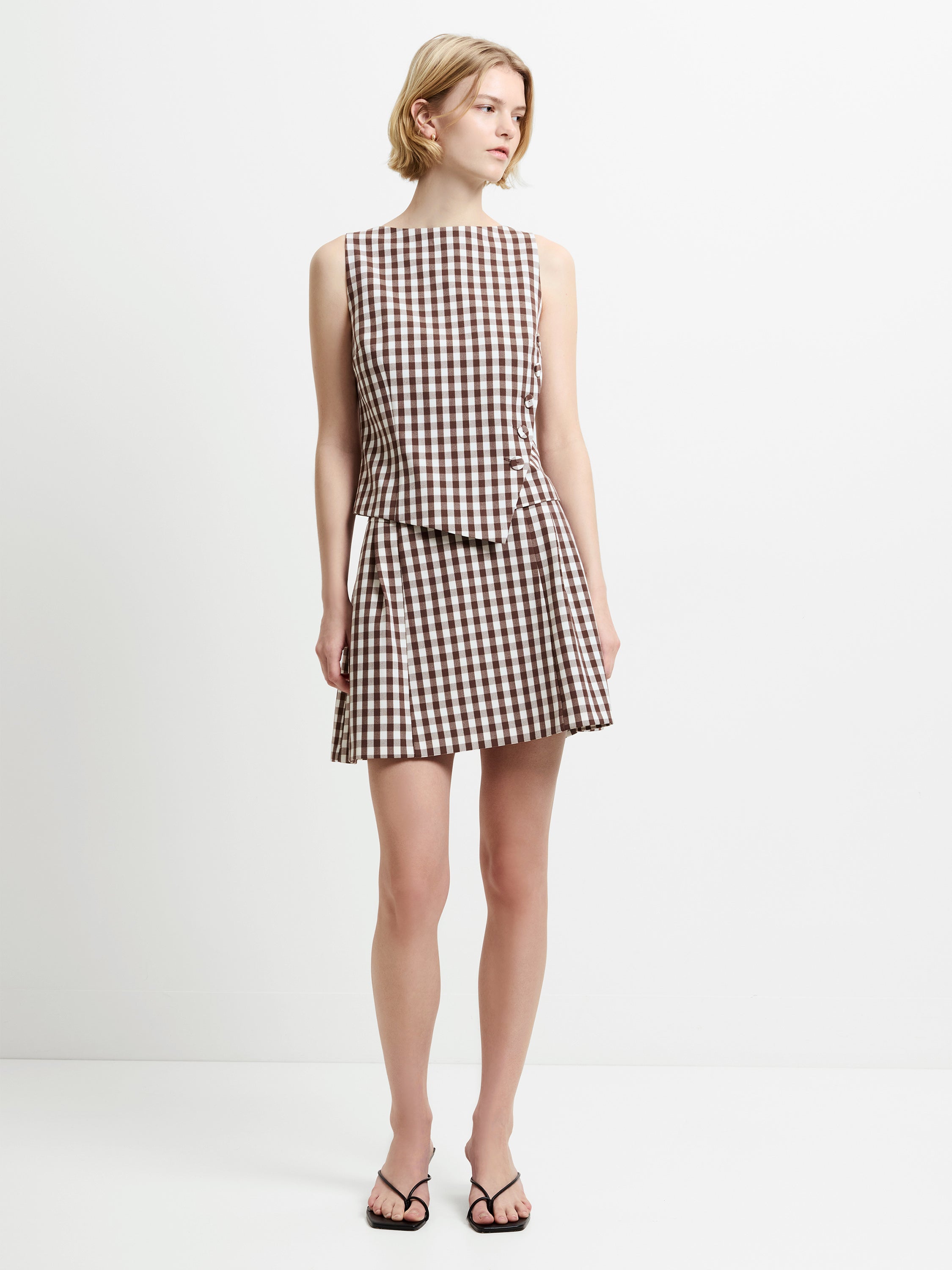 Lexi Tailored Brown Gingham Asymmetric Top