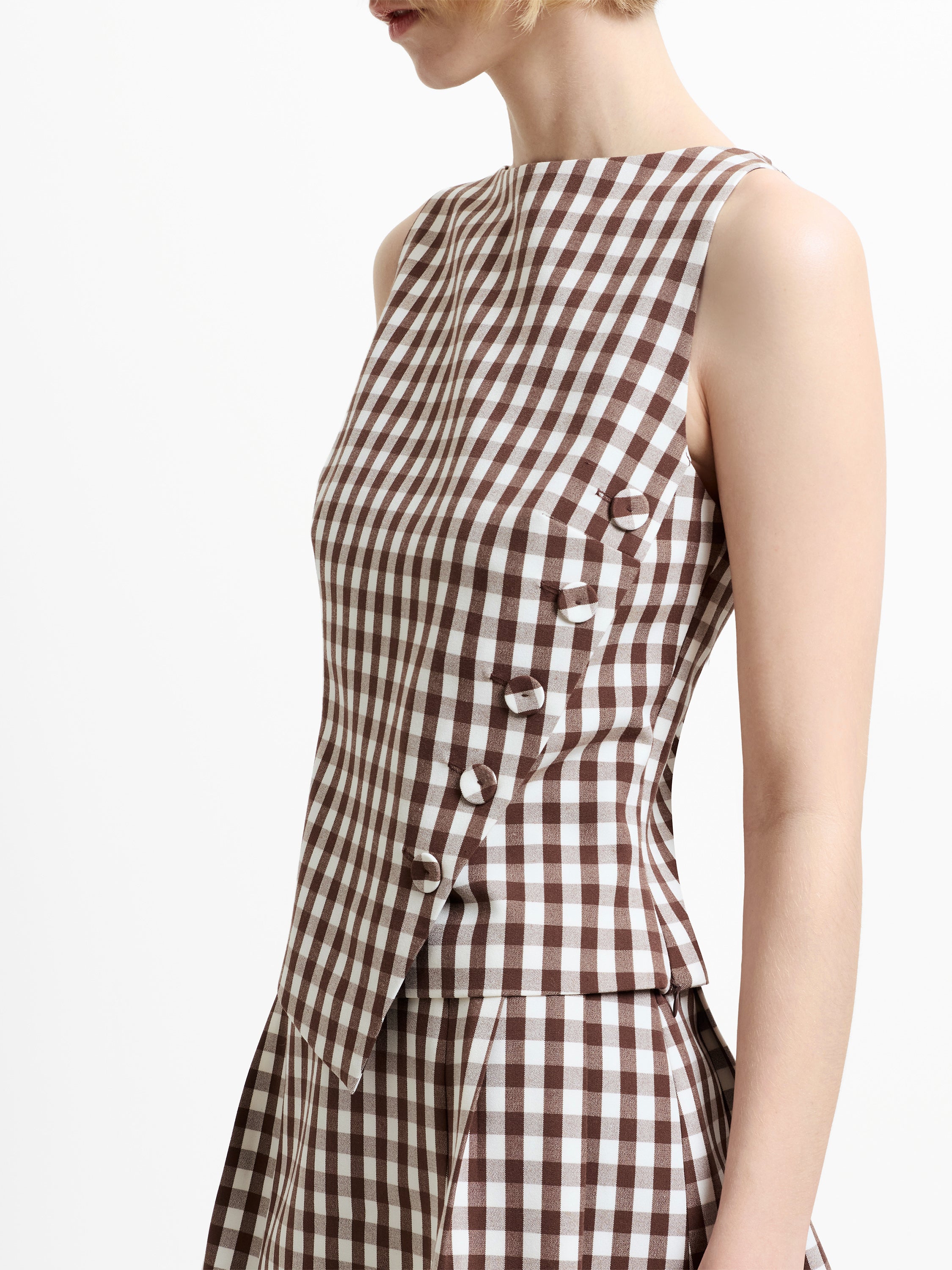 Lexi Tailored Brown Gingham Asymmetric Top