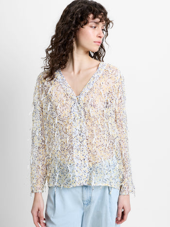 Bonnie Abstract Print Textured V Neck Blouse