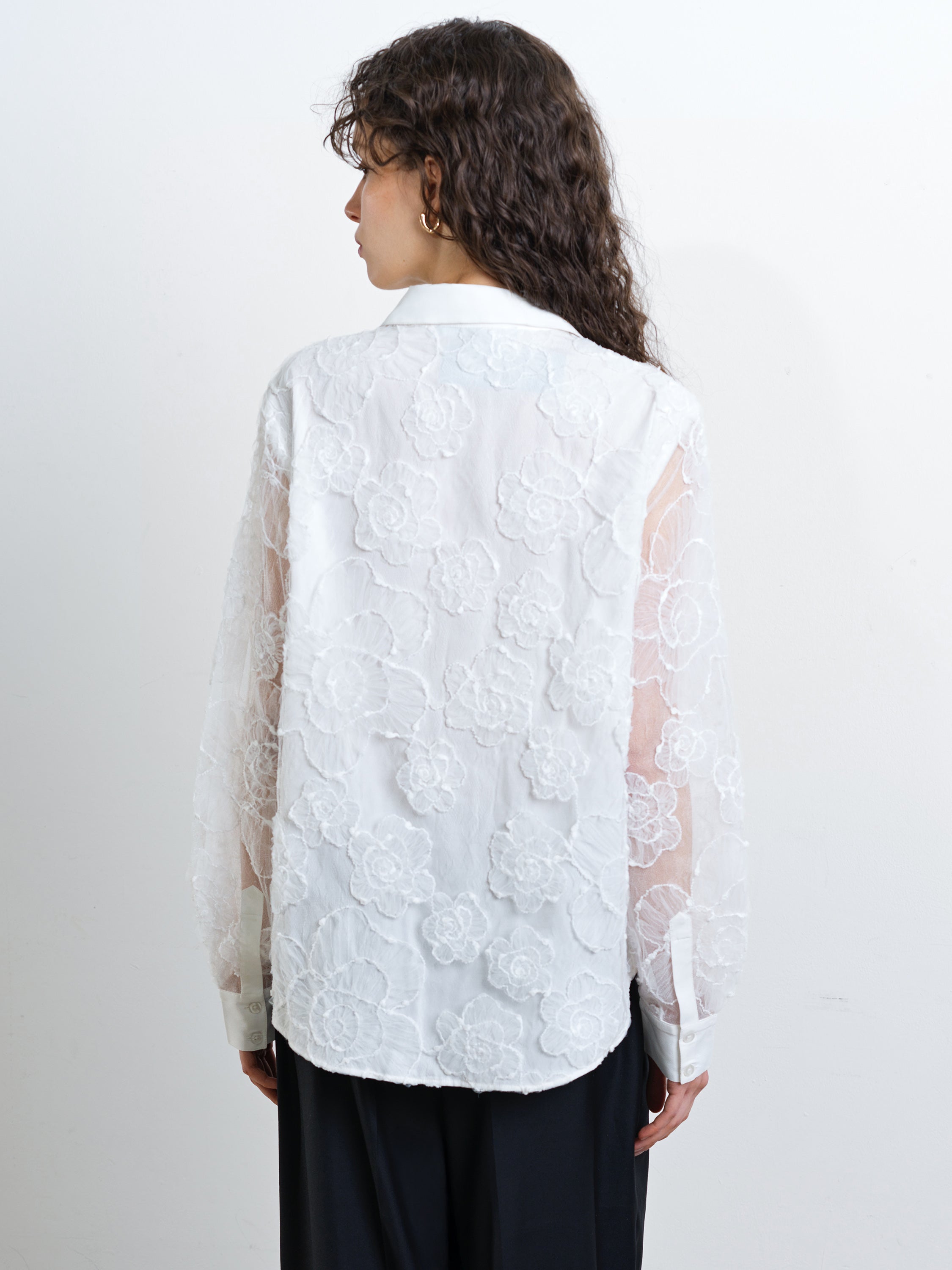 Ruchi Floral Lace Long Sleeve White Shirt