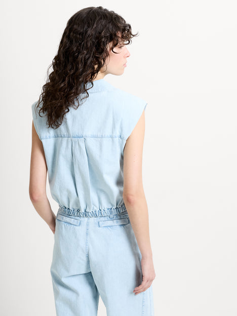 Chess Twist Cropped Light Blue Denim Shirt