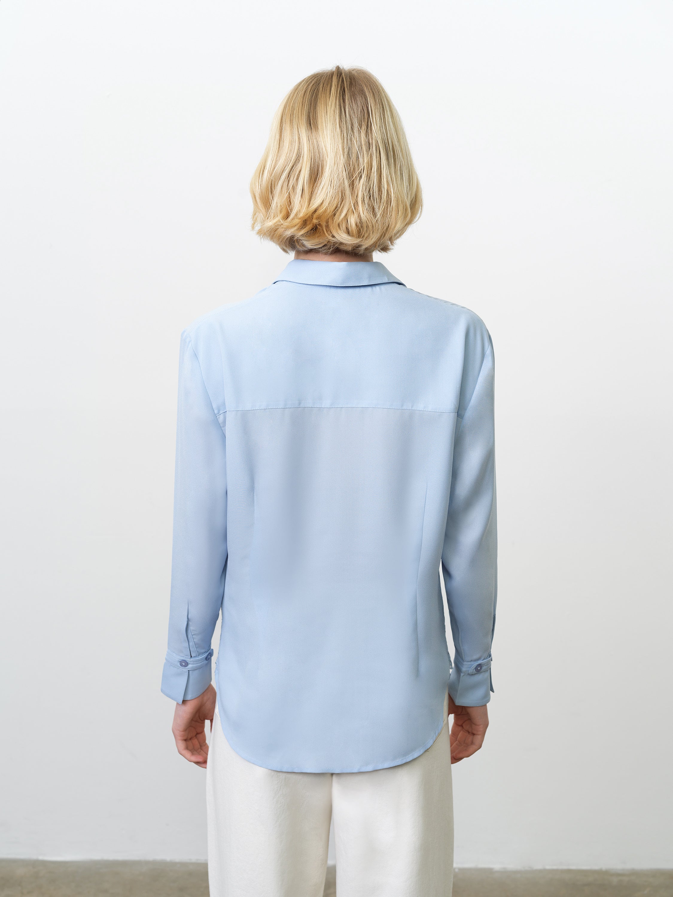 Mila Lace Layered Long Sleeve Light Blue Shirt