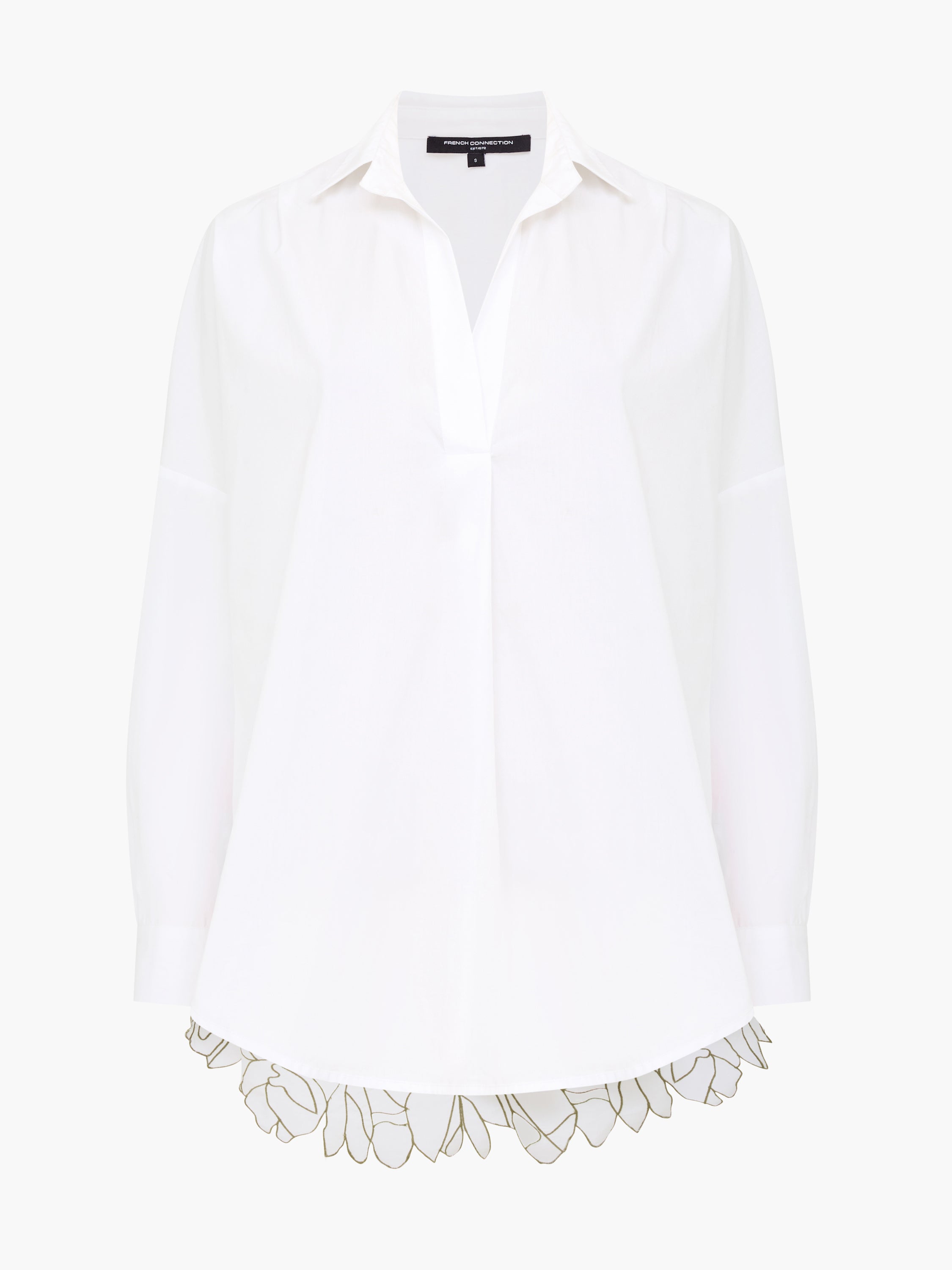 Alexis Floral Cutwork Back White Popover Shirt