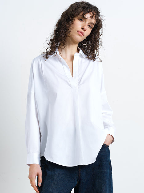 Alexis Floral Cutwork Back White Popover Shirt