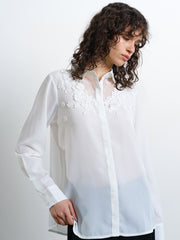 Mila 3D Floral Faux Pearl Long Sleeve White Shirt