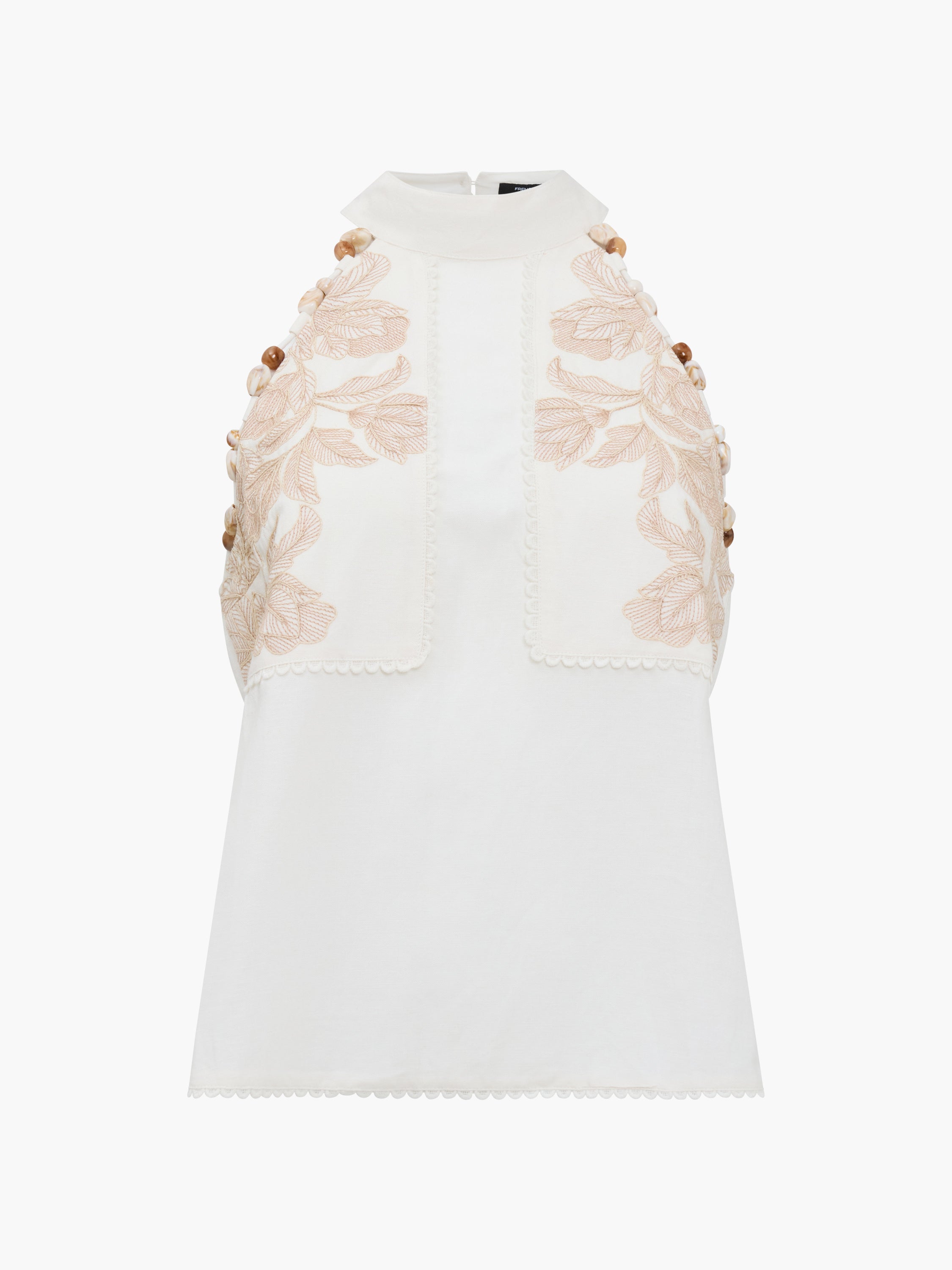 Calissa Embroidered Beaded Cream Halterneck Top