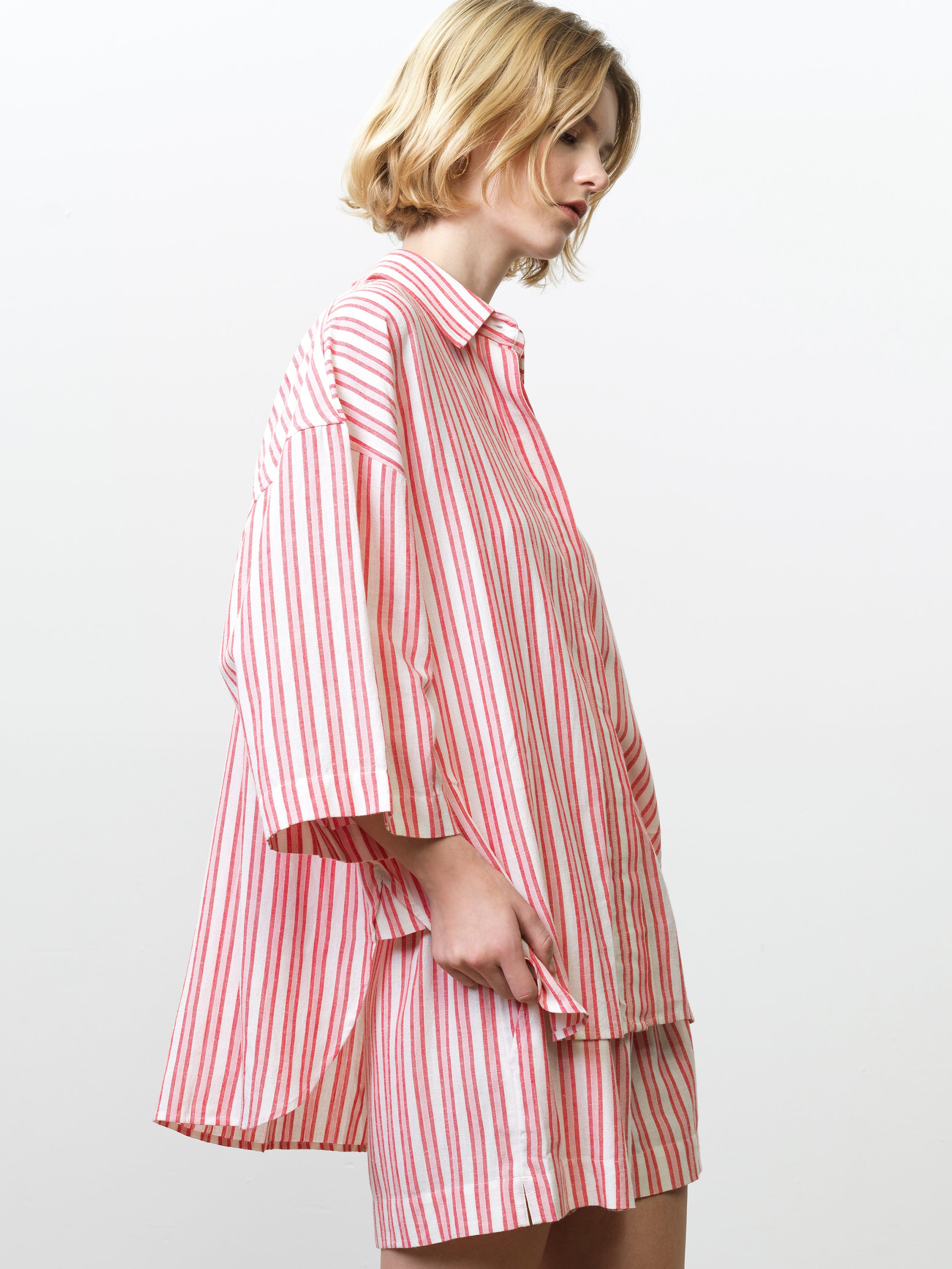 Cheryl Linen Blend Striped Long Sleeve Pink Shirt