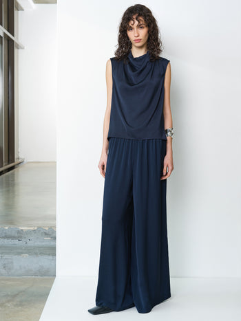 Damasco Air Flow Sleeveless Cowl Neck Navy Top