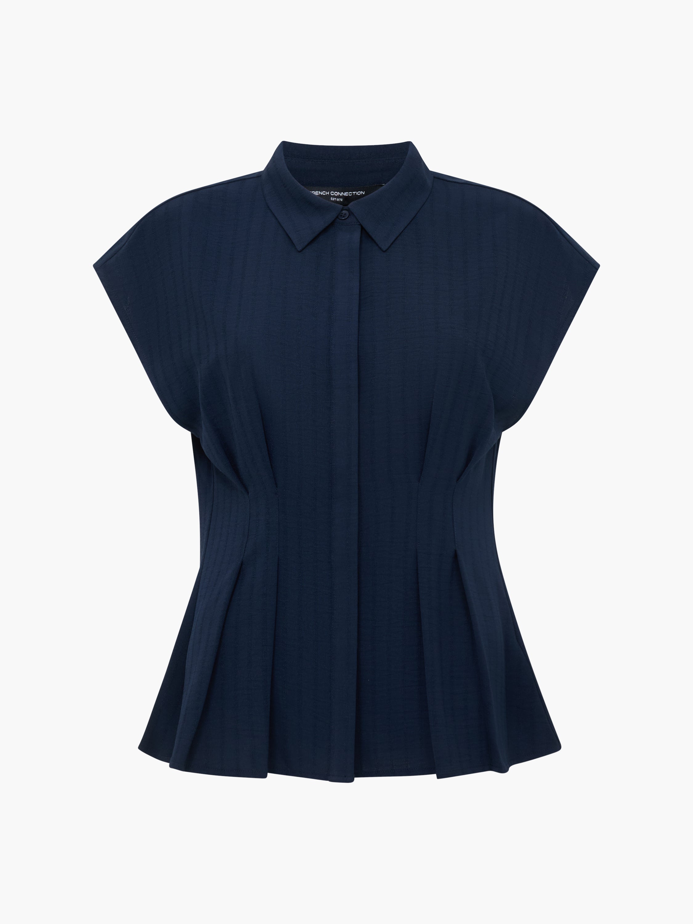 Codie Pleated Button Down Navy Peplum Top