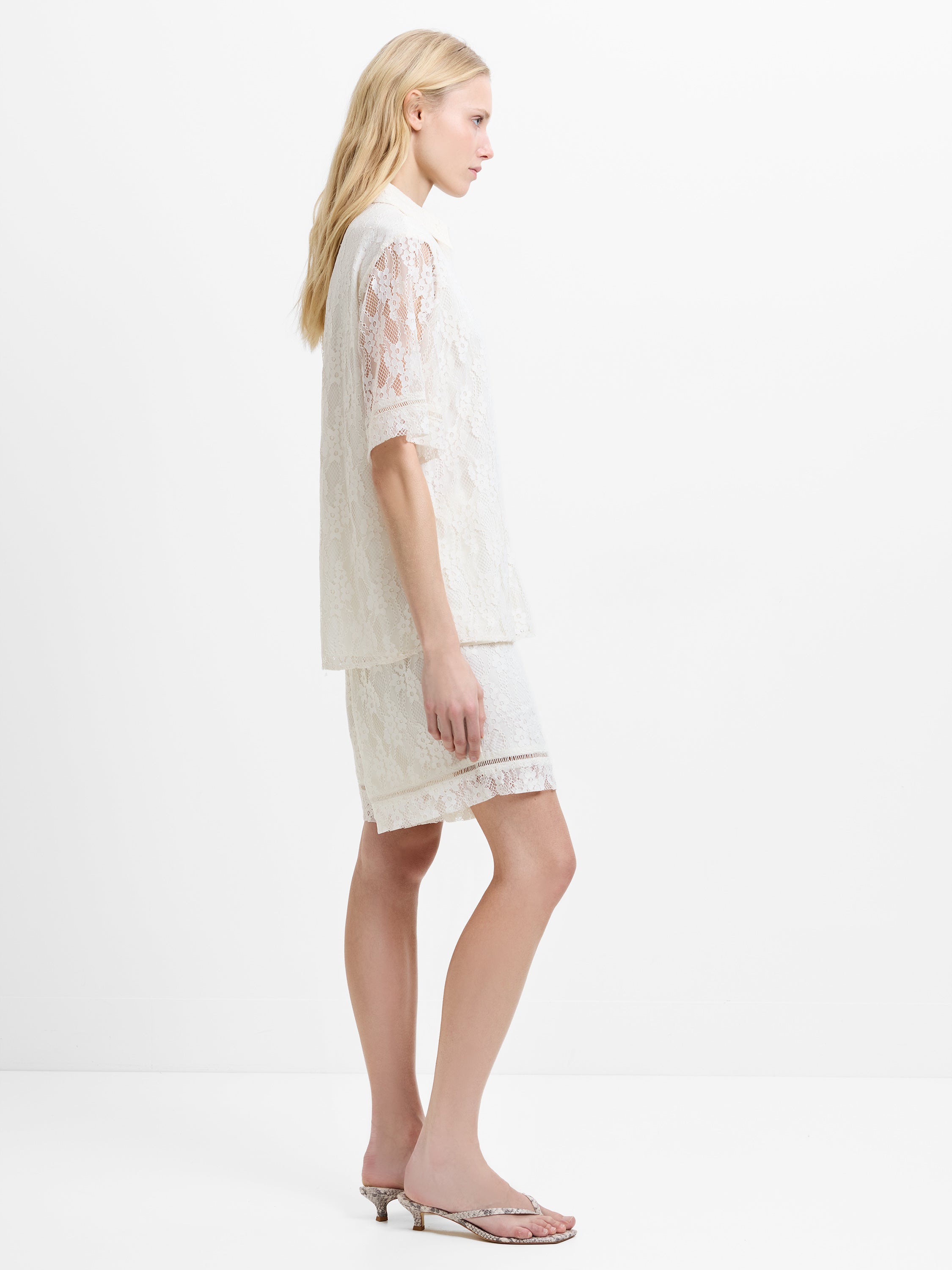 Zoe Lace Cream Short Sleeve Button Through Shirt