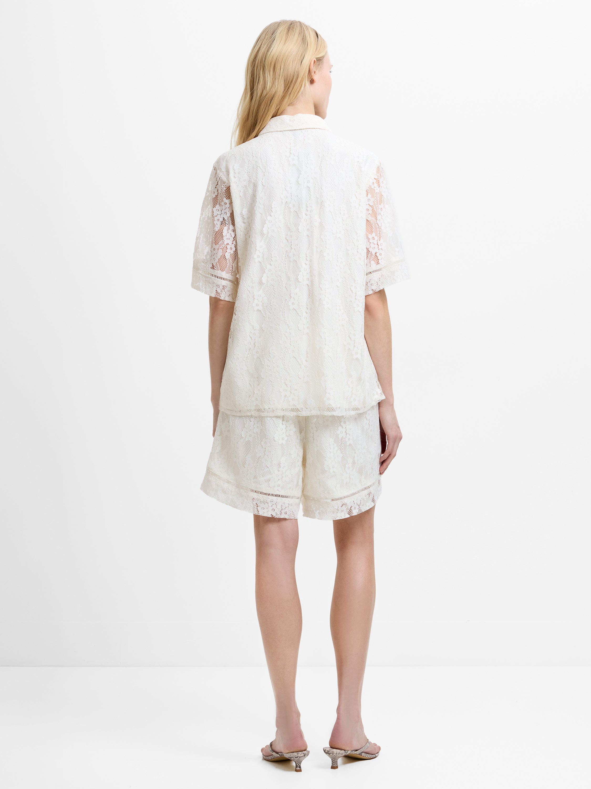 Zoe Lace Cream Short Sleeve Button Through Shirt