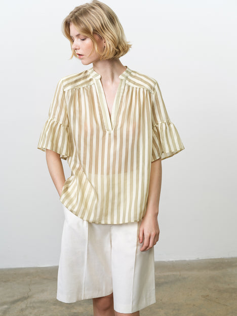 Adeline Relaxed Green Striped V Neck Top