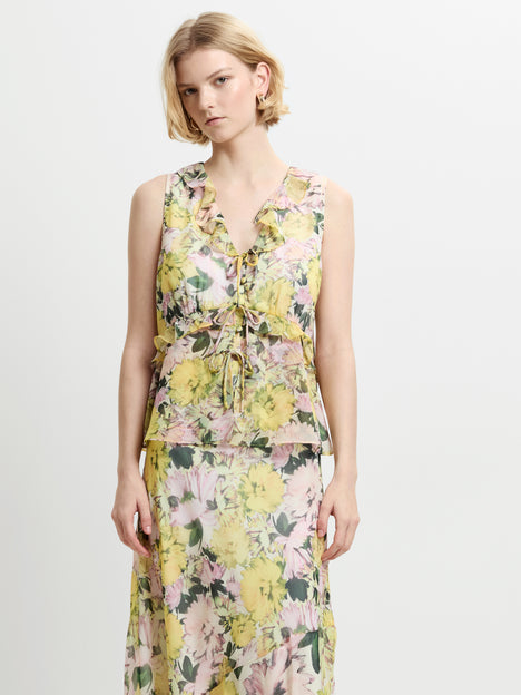 Carla Chiffon Floral Sleeveless Tie Up Top