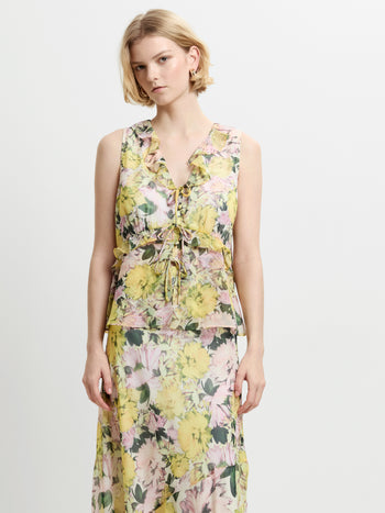 Carla Chiffon Floral Sleeveless Tie Up Top