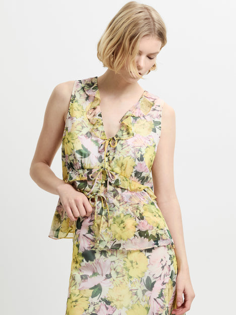 Carla Chiffon Floral Sleeveless Tie Up Top