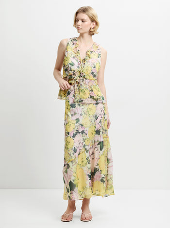 Carla Chiffon Floral Sleeveless Tie Up Top