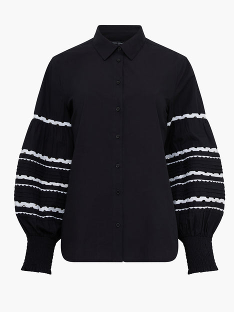 Cambria Cotton Black and White Ric Rac Long Sleeve Shirt