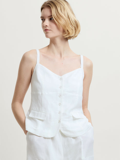 Cooper Linen Tailored Button Front White Cami Top