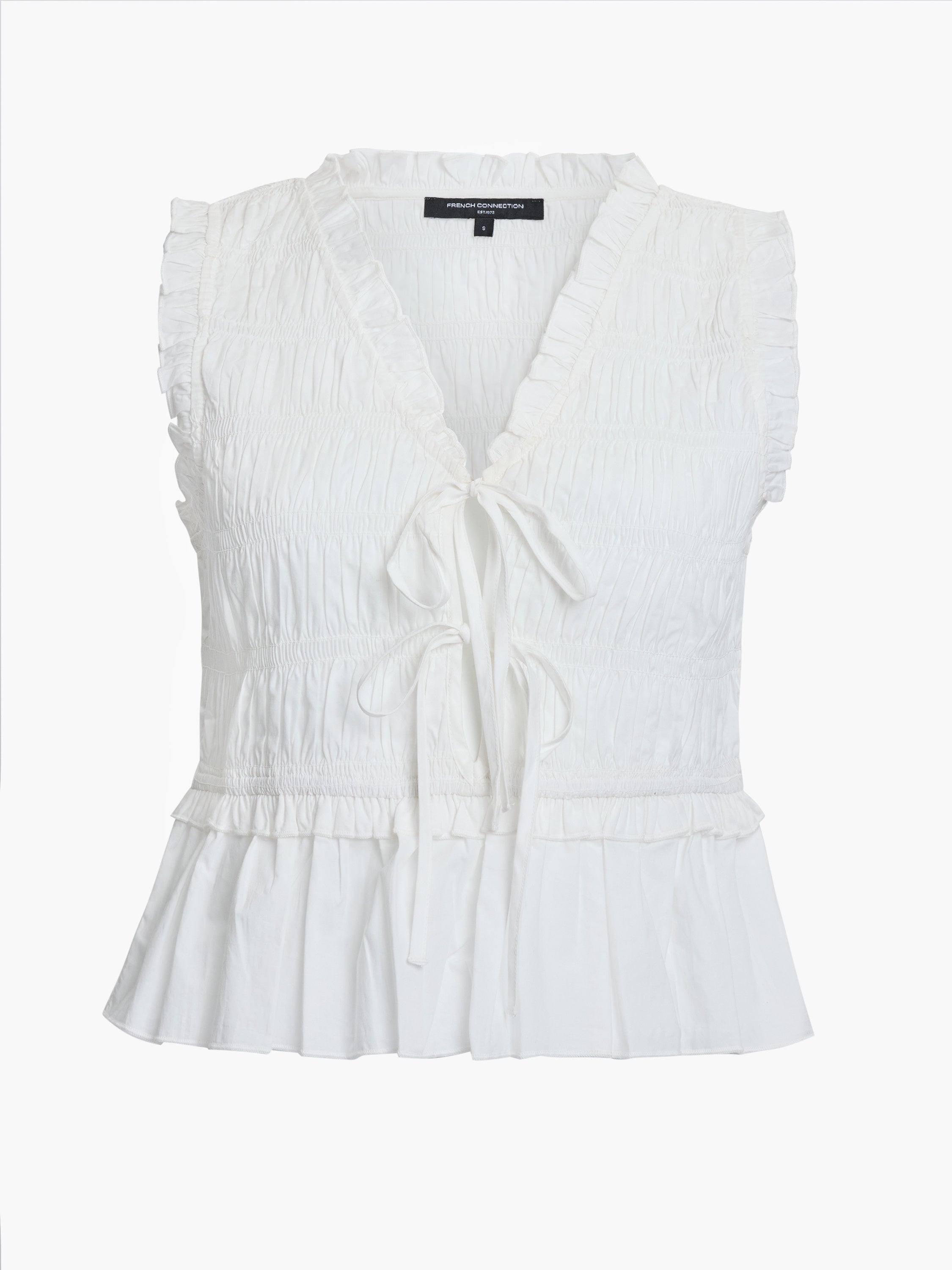 Rhodes Poplin Sleeveless Smocked White Peplum Top