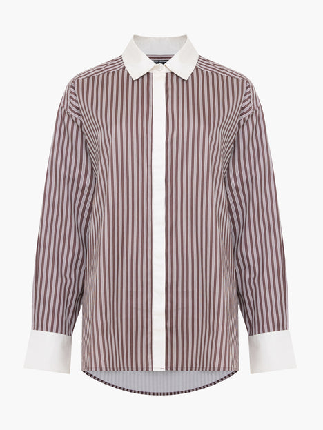 Alexis Poplin Brown Striped Button Down Relaxed Shirt