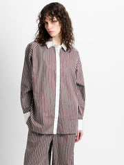 Alexis Poplin Brown Striped Button Down Relaxed Shirt