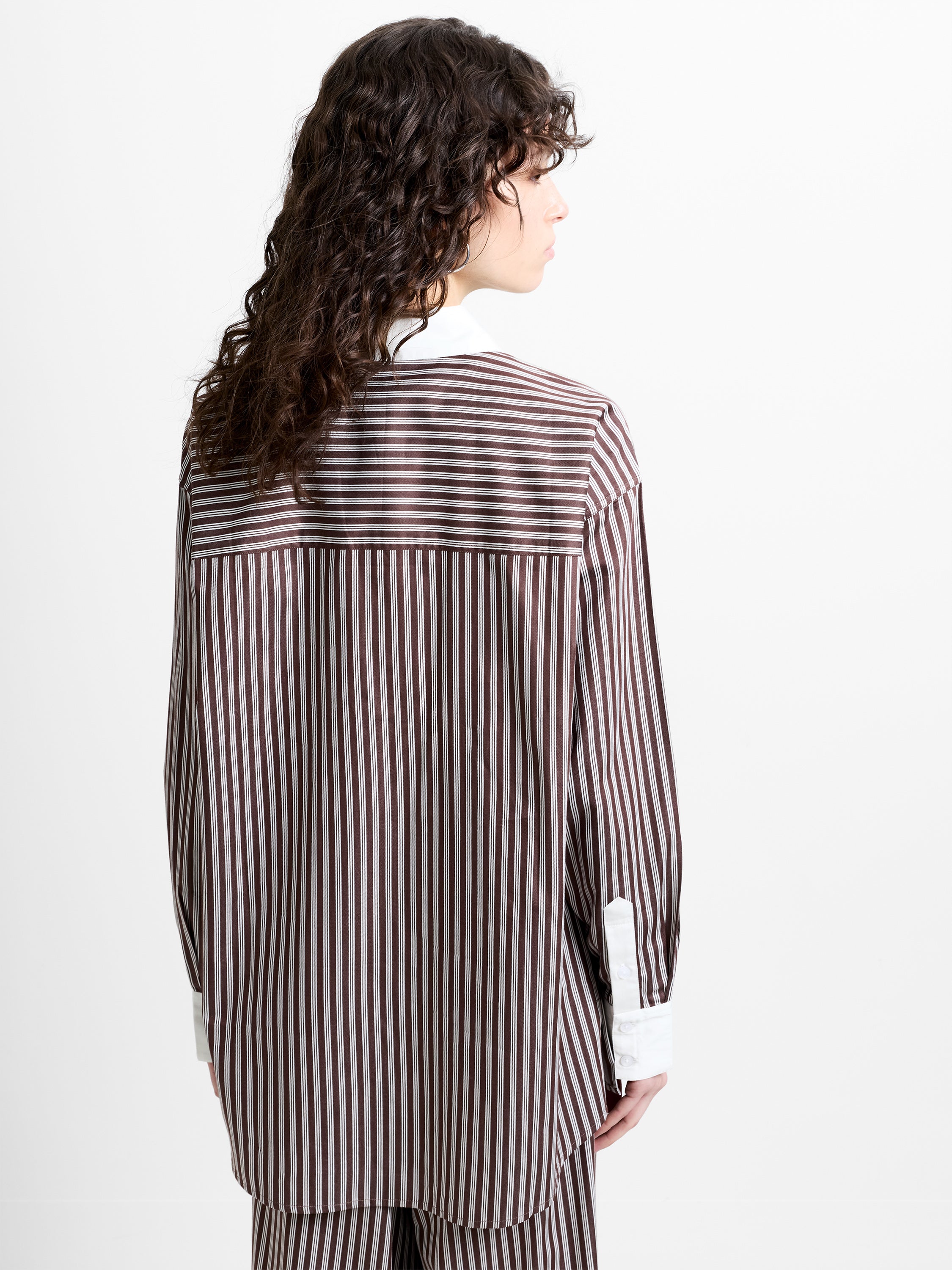 Alexis Poplin Brown Striped Button Down Relaxed Shirt