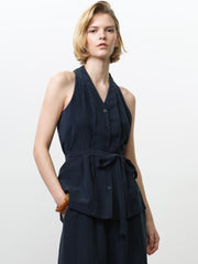 Melina Navy Belted Halterneck Top