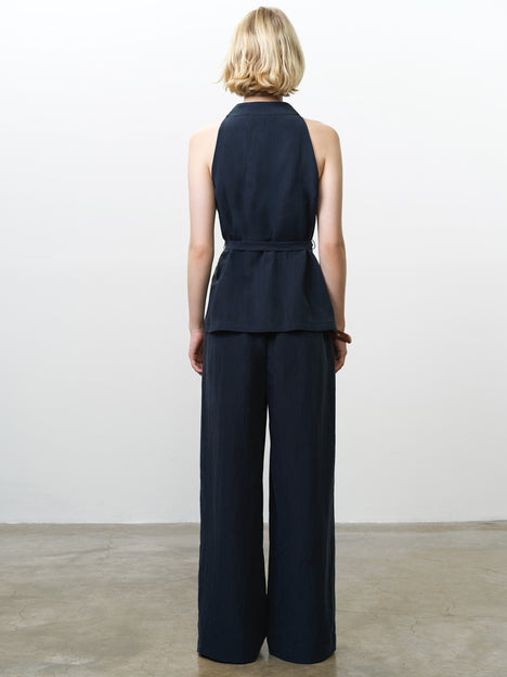 Melina Navy Belted Halterneck Top