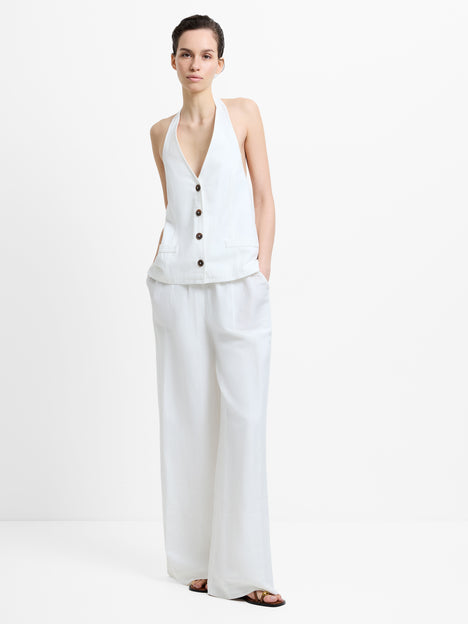 Keller Cotton Twill Button-Down White Halterneck Top