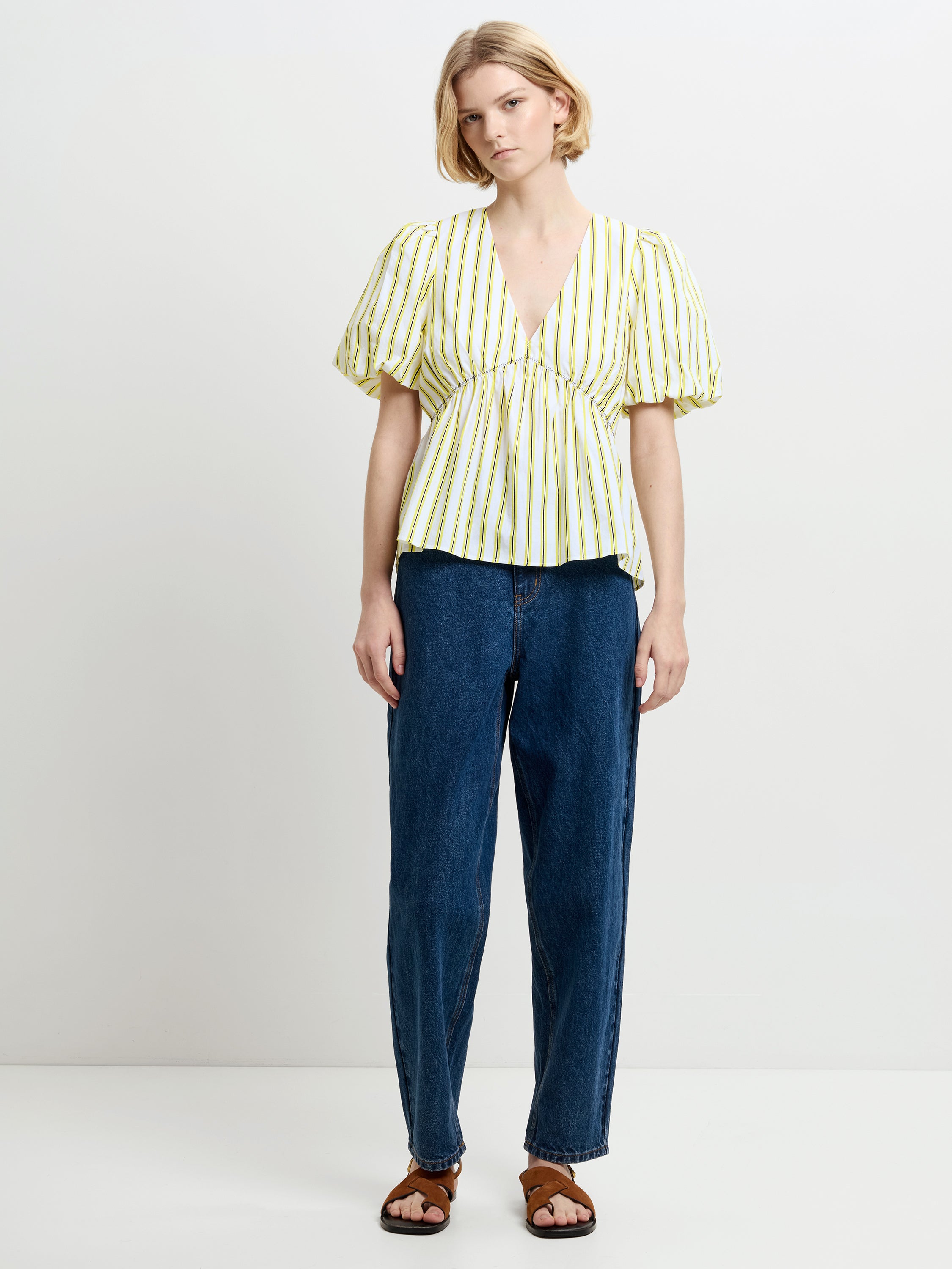 Cambria Cotton Striped Yellow Peplum Top
