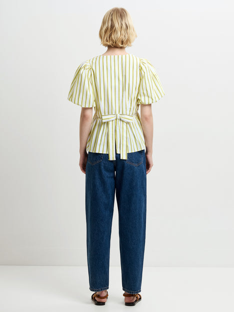 Cambria Cotton Striped Yellow Peplum Top