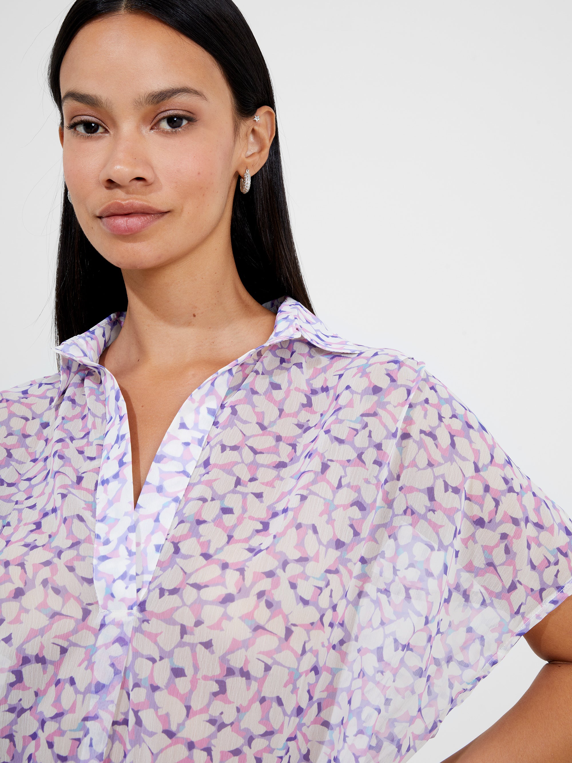 Vee Collar Print Popover Shirt