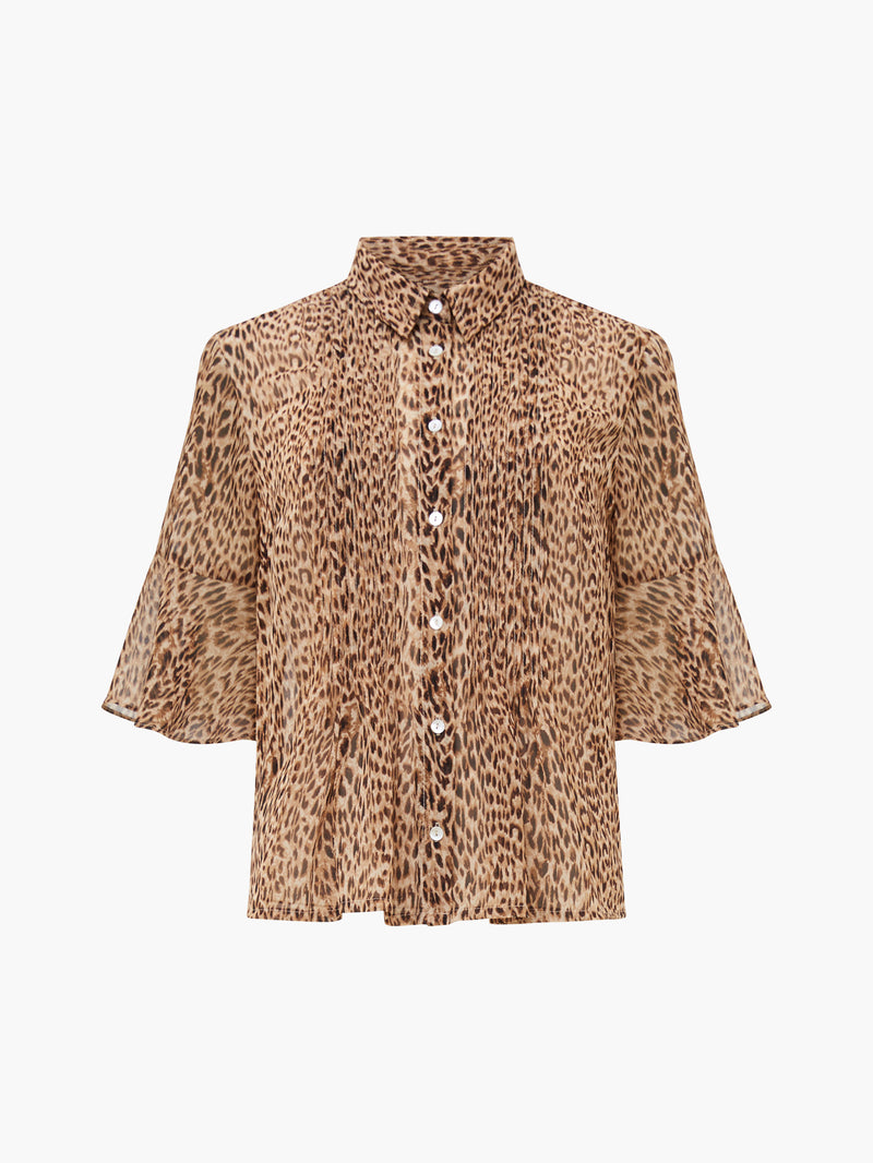 Leopard Georgette Pin Tuck Shirt