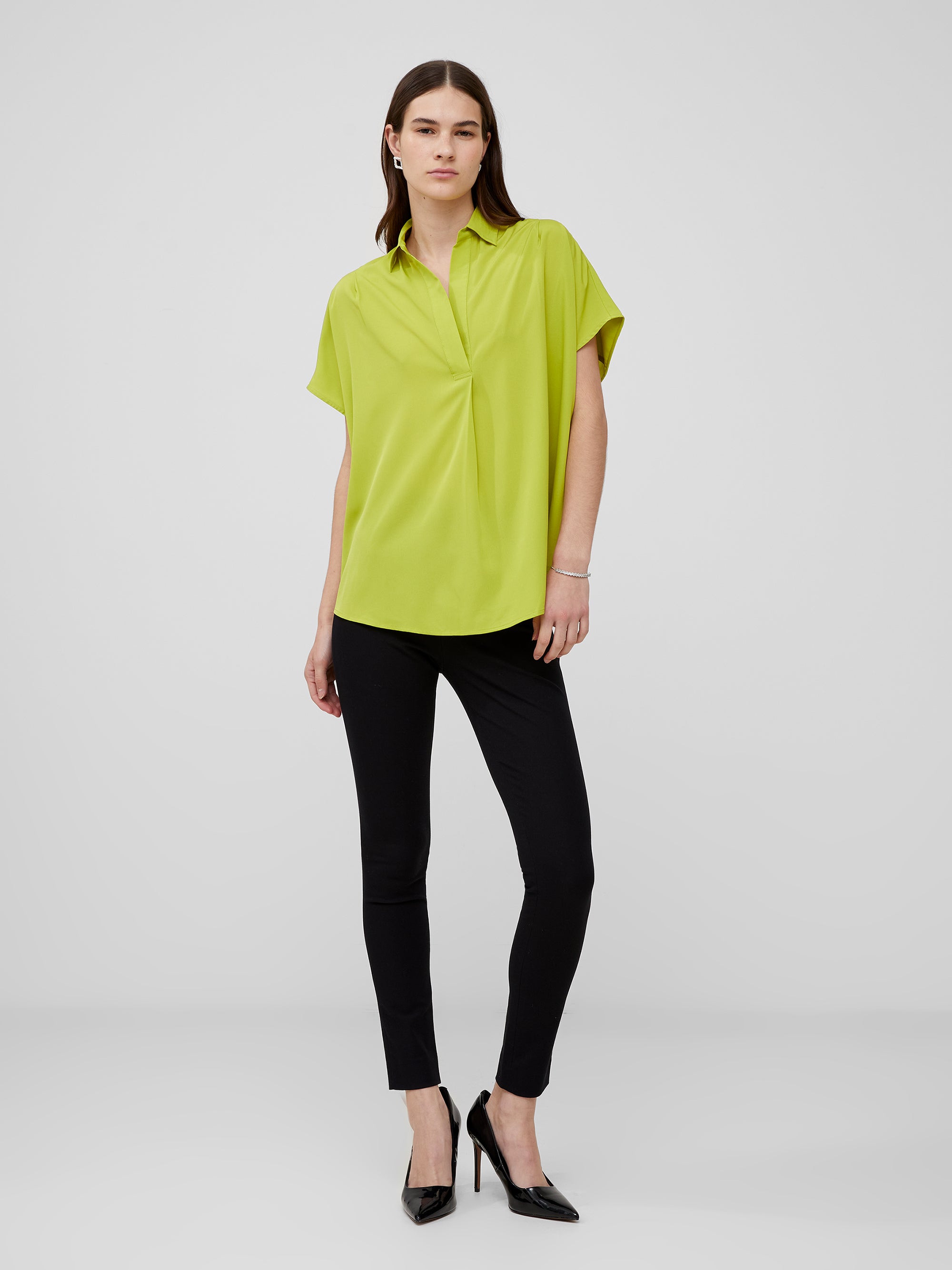 Crepe Light Cap Sleeve Popover Shirt