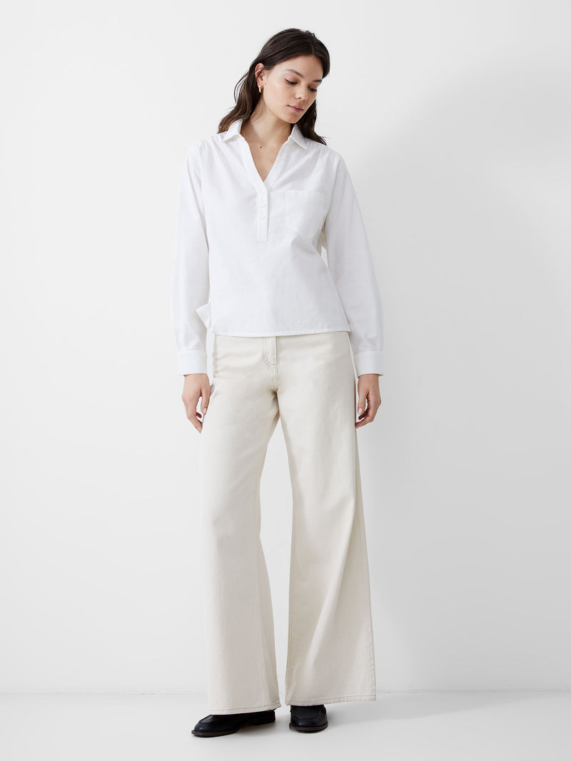 Linen Blend Vee Placket Top